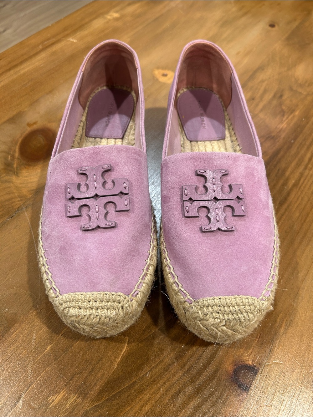 Tory Burch Mauve Suede Espadrille Flats with Logo